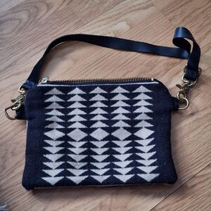 Geometric Patterned Black and Cream Crossbody Bag